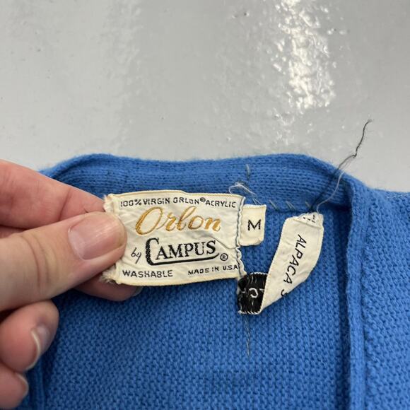 Vintage 70s Campus Blue Acrylic Cardigan - Picture 3 of 3